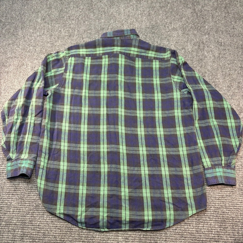 LL Bean Flannel Shirt Mens Large Green Navy Blue Plaid Cotton Made in USA 1653 - Picture 6 of 6
